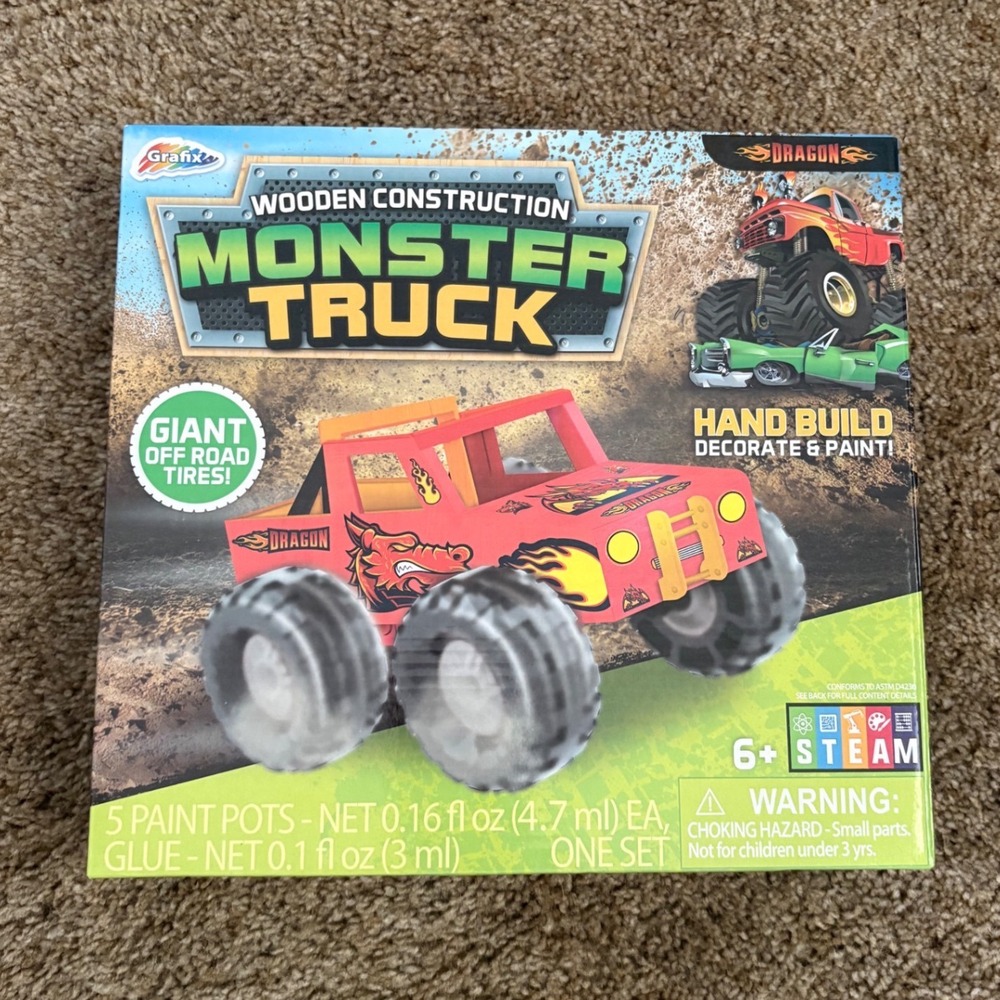 Grafix Wooden Construction Monster Truck DIY Paint Build Kit STEAM Toy Dragon